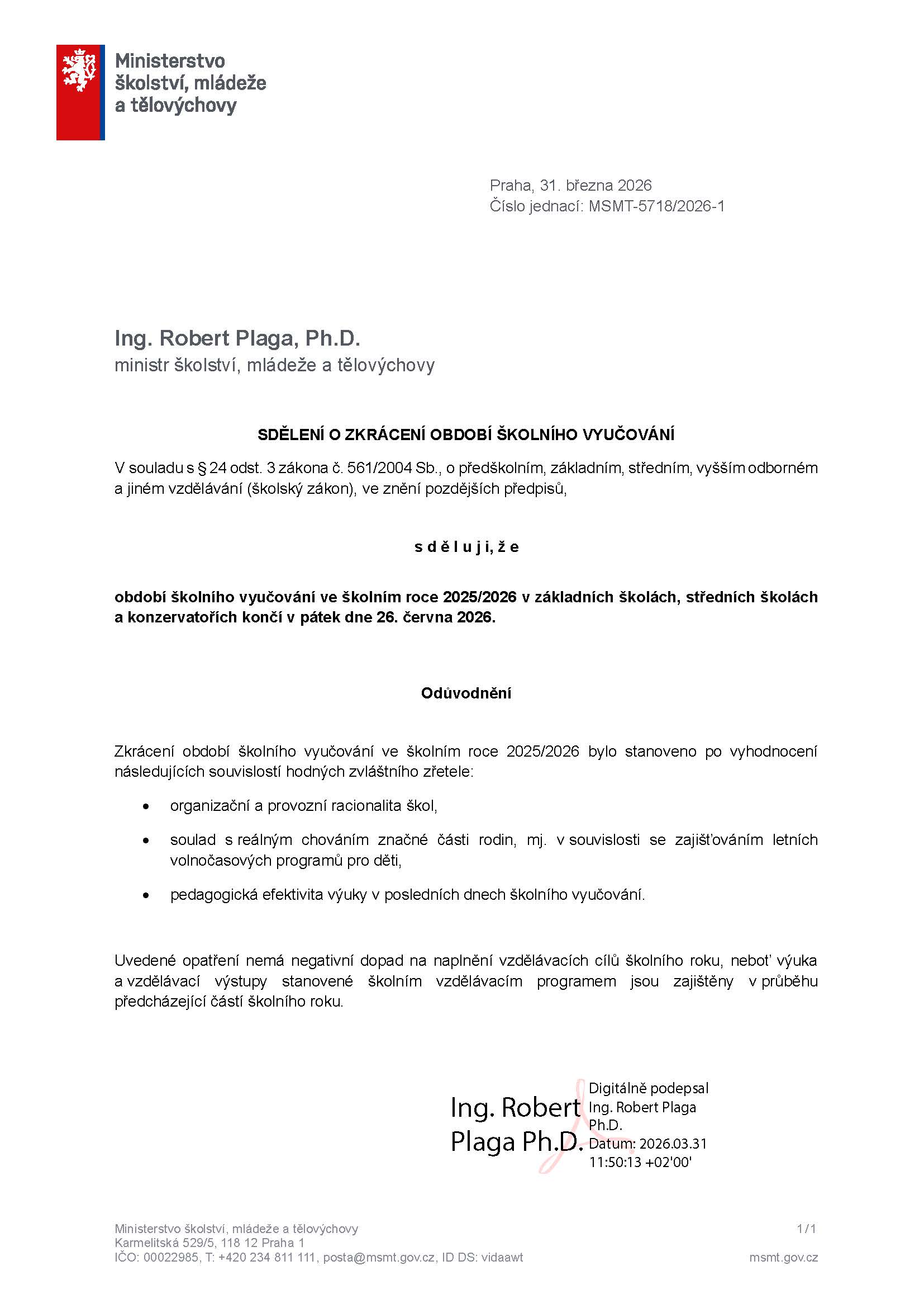 priloha 1672742333 1 Sdělení o zkrácení období školního vyučování 2025 2026